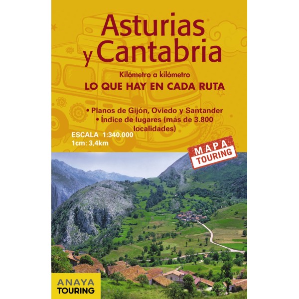 Mapa de carreteras Asturias y Cantabria (desplegable), escala 1:340.000