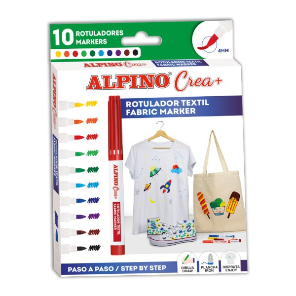 Caja 10 rotuladores Alpino Crea Textil